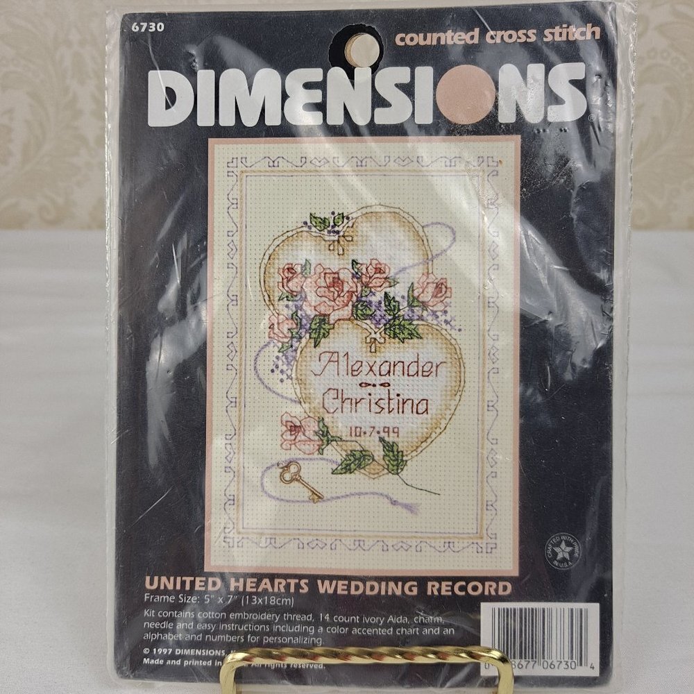 Dimensions United Hearts Wedding Record Counted Cross Stitch Kit NWT